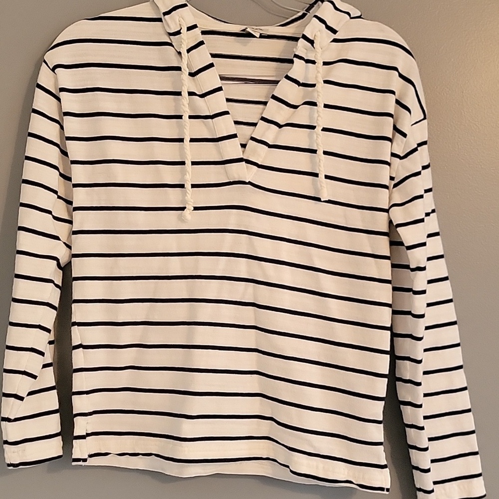 J. Crew White and Navy Striped Lightweight Hoodie